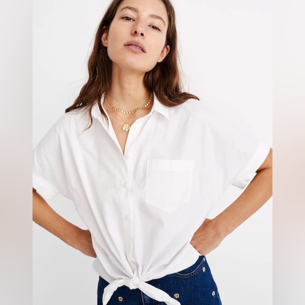 Madewell Women’s White Short-Sleeve Tie-Front Shirt Size S